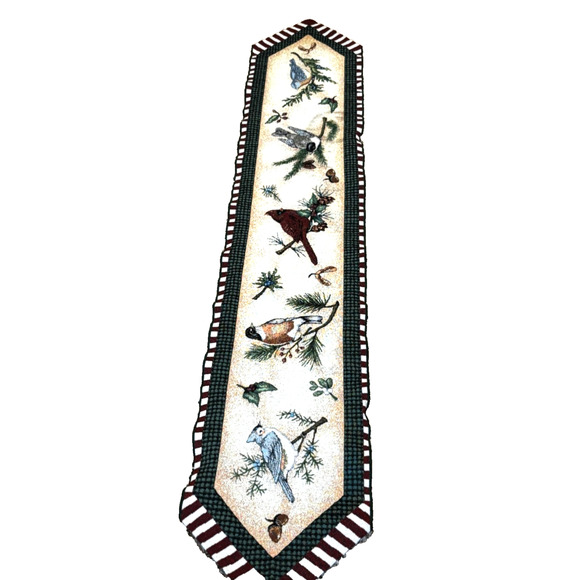 Tapestry Winter Christmas Holiday birds wildlife Cardinal Table Runner 70x13” - Picture 1 of 12